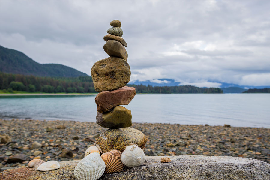 Tower of river rocks